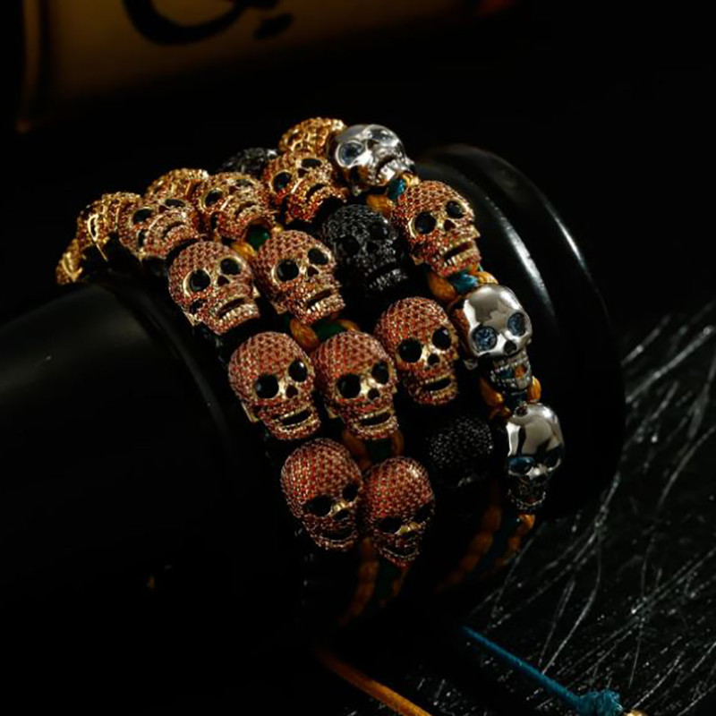 Avant Bracelet Tête de Mort "Macramé aux Crânes de Cristal" - 4 couleurs au choix !