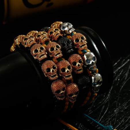 Avant Bracelet Tête de Mort "Macramé aux Crânes de Cristal" - 4 couleurs au choix !
