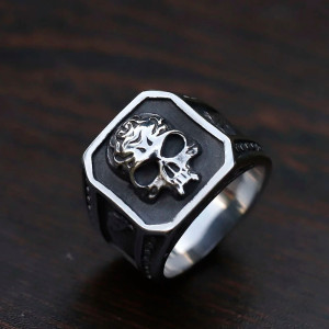 Avant Bague Tête de Mort Chevalière Biker Aigle Tribal