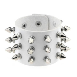 Manchette Punk "Hexa-Spike Cuir" Couleur Blanc