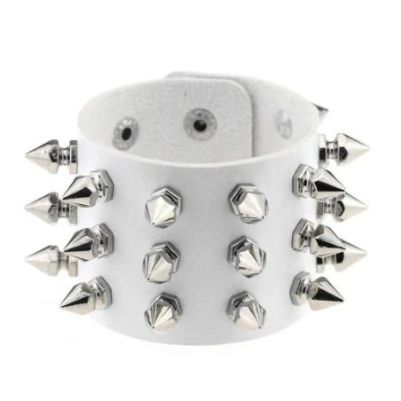 Manchette Punk "Hexa-Spike Cuir" Couleur Blanc