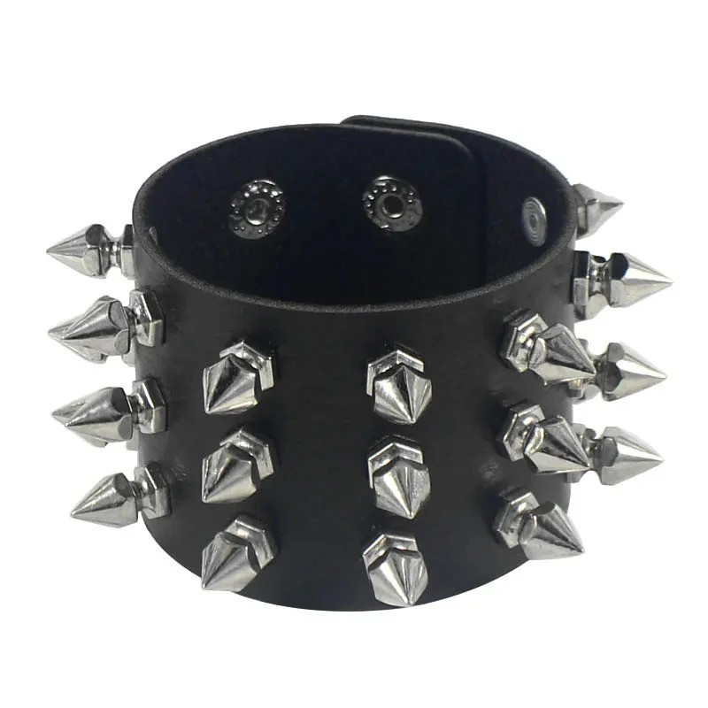 Manchette Punk "Hexa-Spike Cuir" Couleur Noir