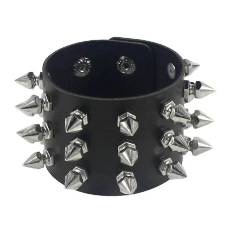 Manchette Punk "Hexa-Spike Cuir" Couleur Noir