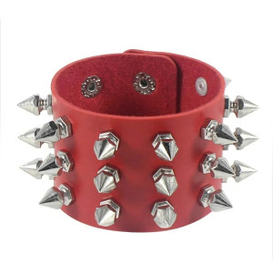 Manchette Punk "Hexa-Spike Cuir" Couleur Rouge