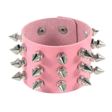 Manchette Punk "Hexa-Spike Cuir" Couleur rose