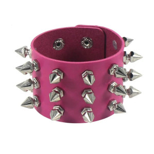 Manchette Punk "Hexa-Spike Cuir" Couleur violet