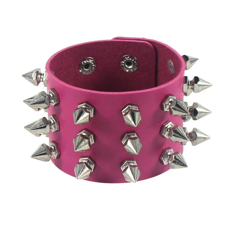 Manchette Punk "Hexa-Spike Cuir" Couleur violet