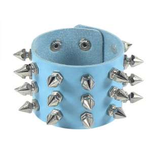 Manchette Punk "Hexa-Spike Cuir" Couleur Bleu Ciel