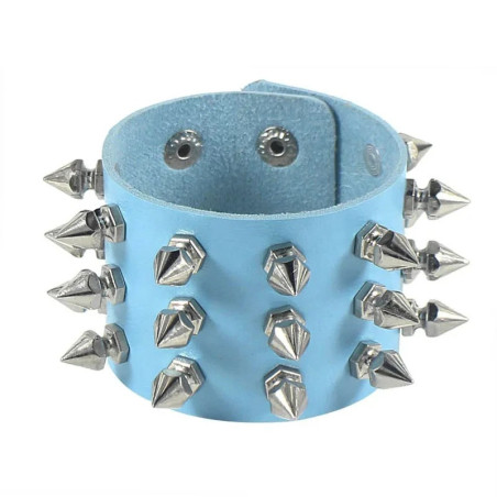 Manchette Punk "Hexa-Spike Cuir" Couleur Bleu Ciel