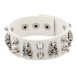 Bracelet Manchette Tête de Mort "Skull & Spikes" Couleur Blanc