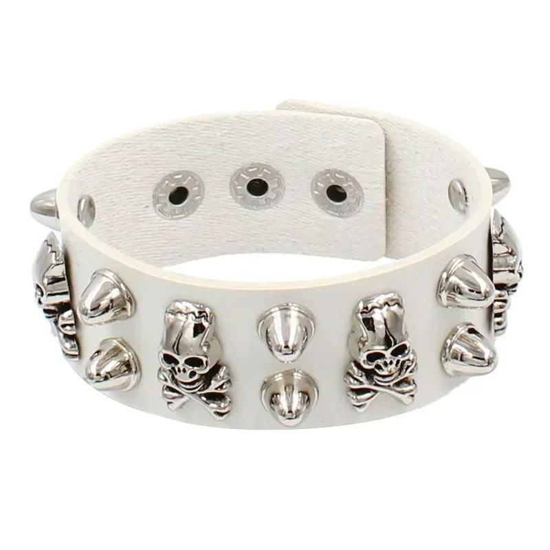 Bracelet Manchette Tête de Mort "Skull & Spikes" Couleur Blanc
