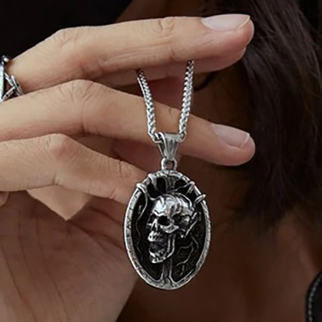 Collier Tête de Mort Médaillon "L'Arbre des Ombres"