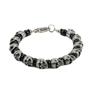 Bracelet Perles Tête de Mort "Memento Mori & Pierres Naturelles" Modele 1