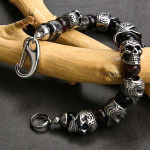 Bracelet Perles Tête de Mort "Memento Mori & Pierres Naturelles" - 5 couleurs au choix !