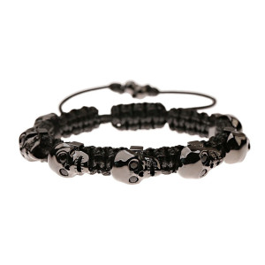 Bracelet Shamballa Tête de Mort "Macramé & Regard Serti" Couleur Noir