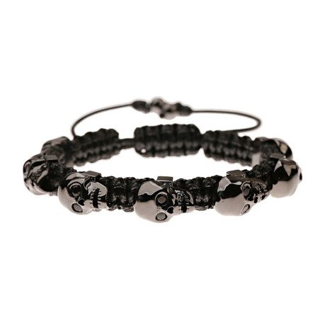 Bracelet Shamballa Tête de Mort "Macramé & Regard Serti" Couleur Noir