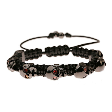Bracelet Shamballa Tête de Mort "Macramé & Regard Serti" Couleur Rouge