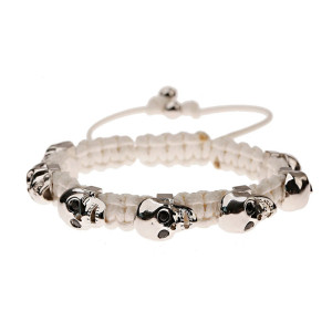 Bracelet Shamballa Tête de Mort "Macramé & Regard Serti" Couleur Blanc