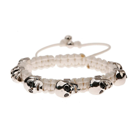 Bracelet Shamballa Tête de Mort "Macramé & Regard Serti" Couleur Blanc