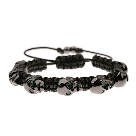 Bracelet Shamballa Tête de Mort "Macramé & Regard Serti" Couleur Vert