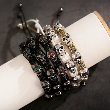 Bracelet Shamballa Tête de Mort "Macramé & Regard Serti" - 5 couleurs au choix !
