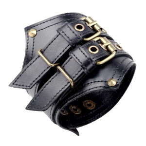 Bracelet de Force Manchette Cuir Vintage Couleur Noir