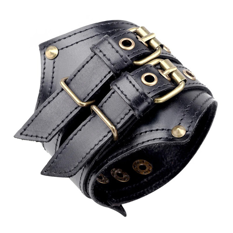 Bracelet de Force Manchette Cuir Vintage Couleur Noir