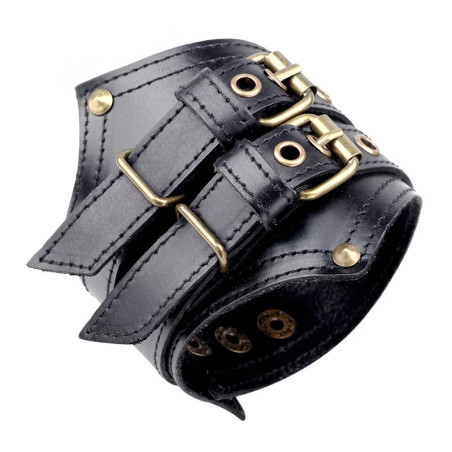 Bracelet de Force Manchette Cuir Vintage Couleur Noir