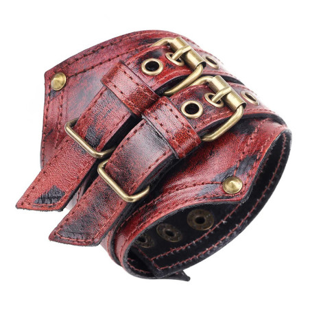 Bracelet de Force Manchette Cuir Vintage Couleur Rouge