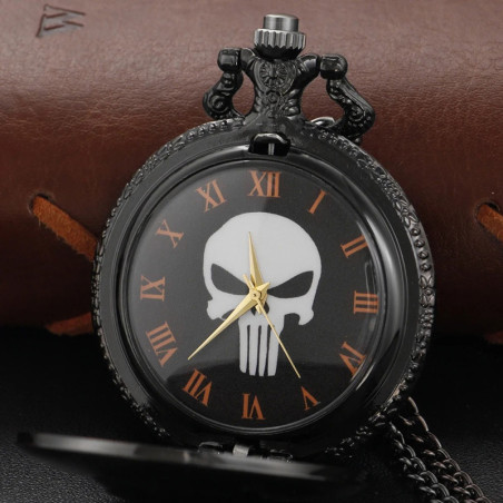 Vue de face Montre à Gousset Tête de Mort "Dark Punisher"