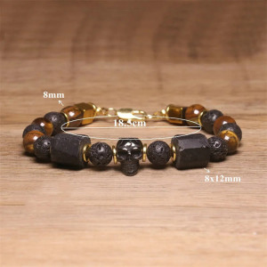 Dimensions Bracelet Perles Tête de Mort "Pierre de Lave & Obsidienne Gothique" - 2 couleurs au choix !