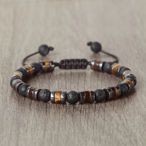 Bracelet Rock Multicouche en Pierre de Lave