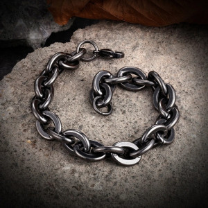 Vue de Face Bracelet Rock Chaîne Souveraine Noire