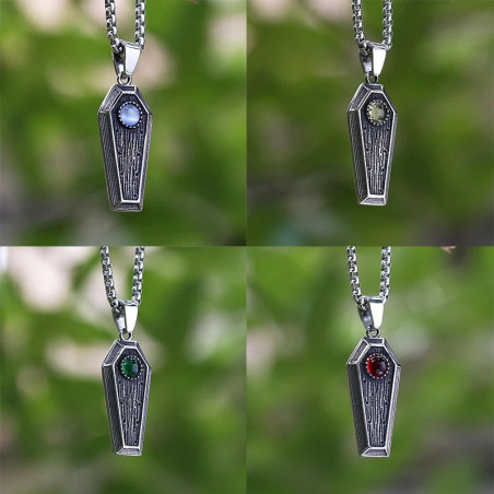 Collier Gothique Cercueil "Le Reliquaire" - 4 couleurs de pierres au choix !