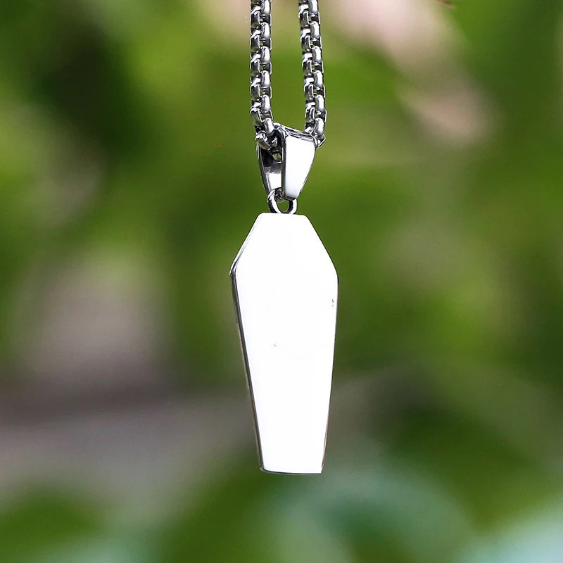 Vue Arrière Collier Gothique Cercueil "Le Reliquaire" - 4 couleurs de pierres au choix !