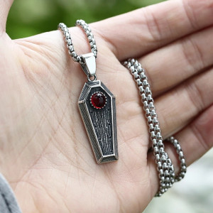 Collier Gothique Cercueil "Le Reliquaire" - 4 couleurs de pierres au choix !