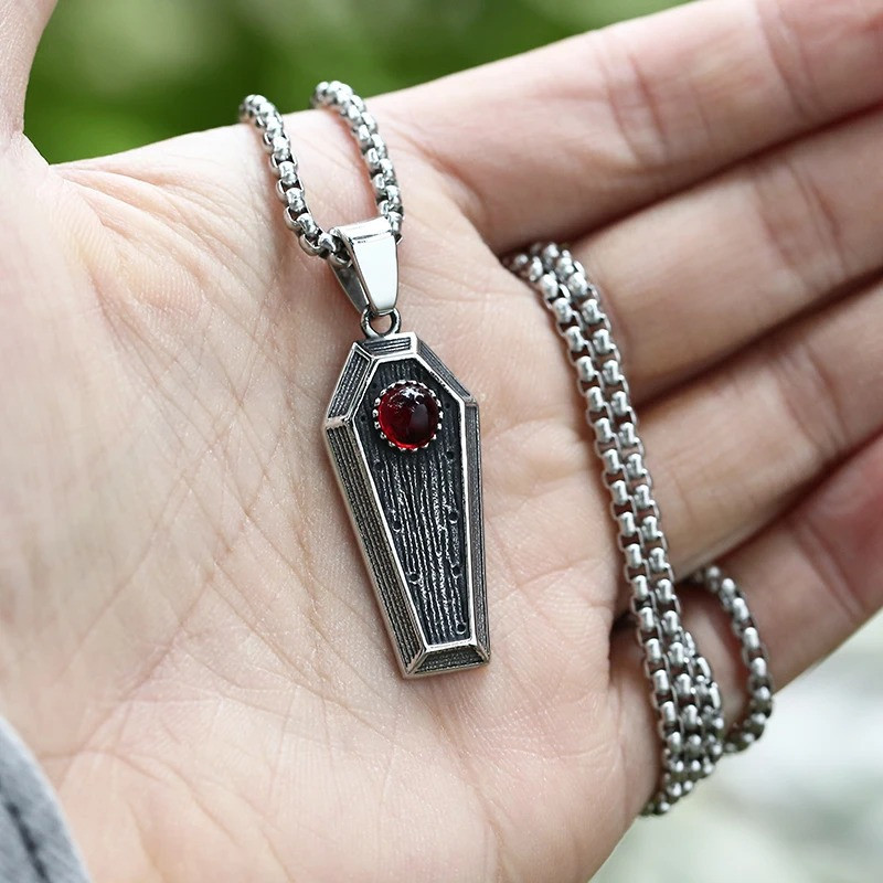 Collier Gothique Cercueil "Le Reliquaire" - 4 couleurs de pierres au choix !