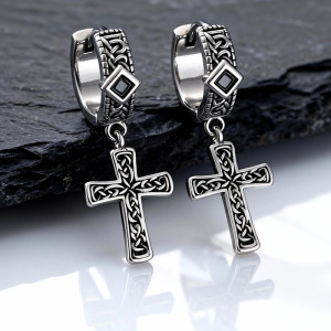Avant Boucles d’Oreille Viking "Croix Tressée des Anciens"