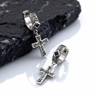 Vue de Face Boucles d’Oreille Viking "Croix Tressée des Anciens"