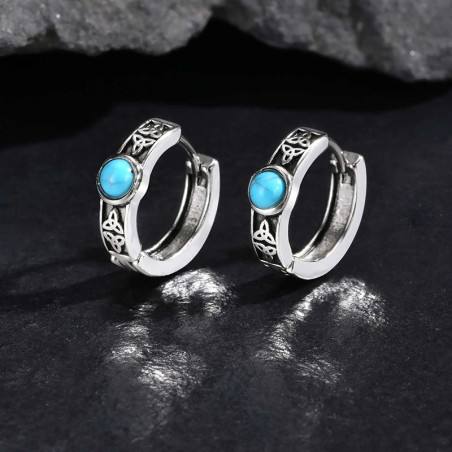 Avant Boucles d’Oreille Viking "Anneaux Nordiques à Pierre Turquoise"