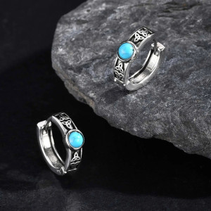 Boucles d’Oreille Viking "Anneaux Nordiques à Pierre Turquoise"