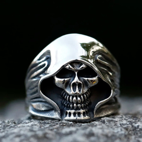 Bague Tête de Mort "Croix de Fer Striée"