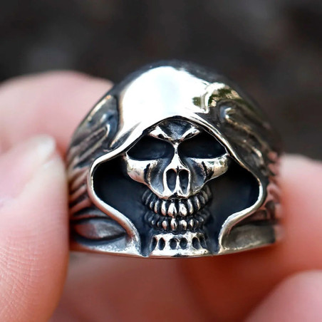 Avant Bague Tête de Mort "Croix de Fer Striée"