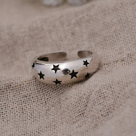 Vue de Face Bague Rock "Constellation Noire"