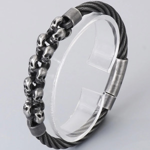 Bracelet Tête de Mort Chaîne des Souverains Couleur Argent Fonce