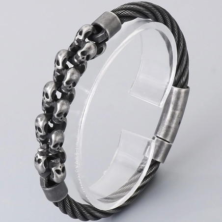 Bracelet Tête de Mort Chaîne des Souverains Couleur Argent Fonce