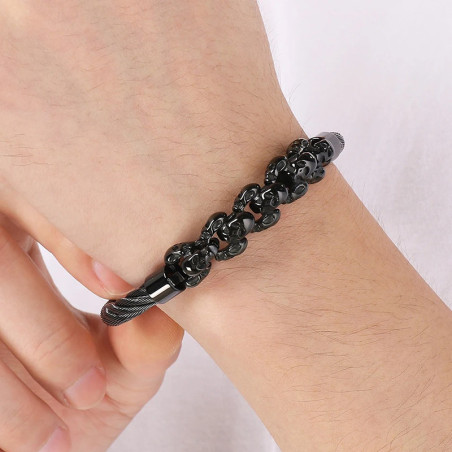 Vue portee Bracelet Tête de Mort Chaîne des Souverains Couleur Noir