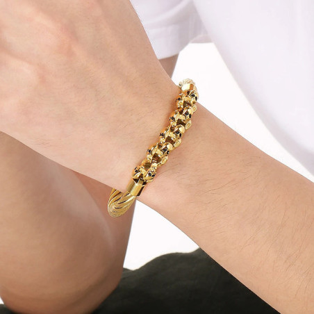 Vue portee Bracelet Tête de Mort Chaîne des Souverains Couleur Or