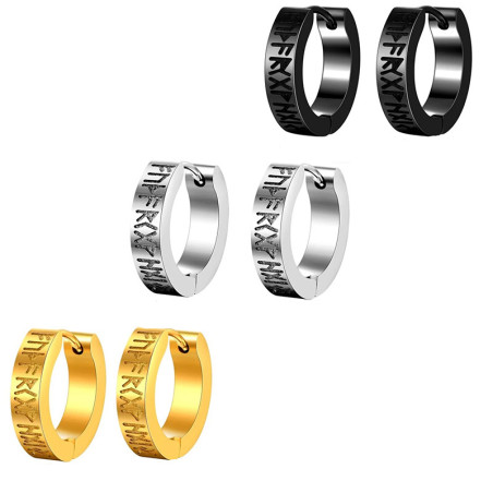 Boucles d’Oreilles Nordiques - Runes du Corbeau (Argent | Or | Noir)