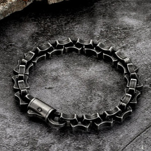 Avant Bracelet Biker Rock Chaîne métal épaisse "mécanique sombre"